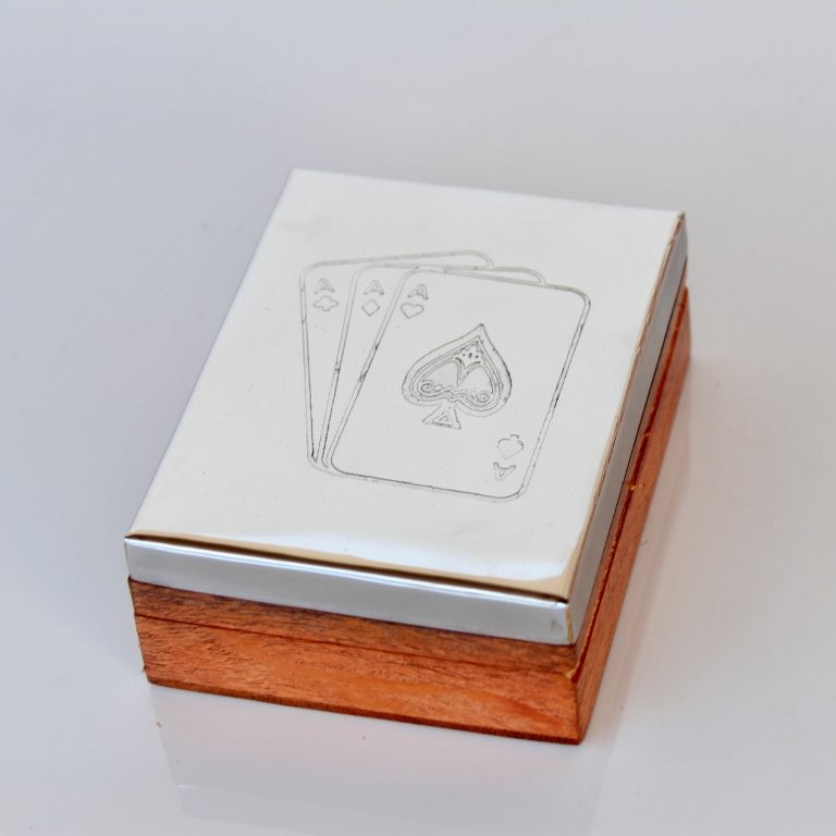 Ace Silver & Wood Card Box